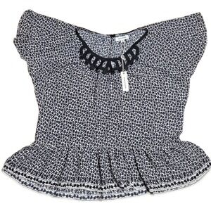 MAX STUDIO Blouse Top Shirt Black White Women's Size S Floral‎ Peplum  NWT